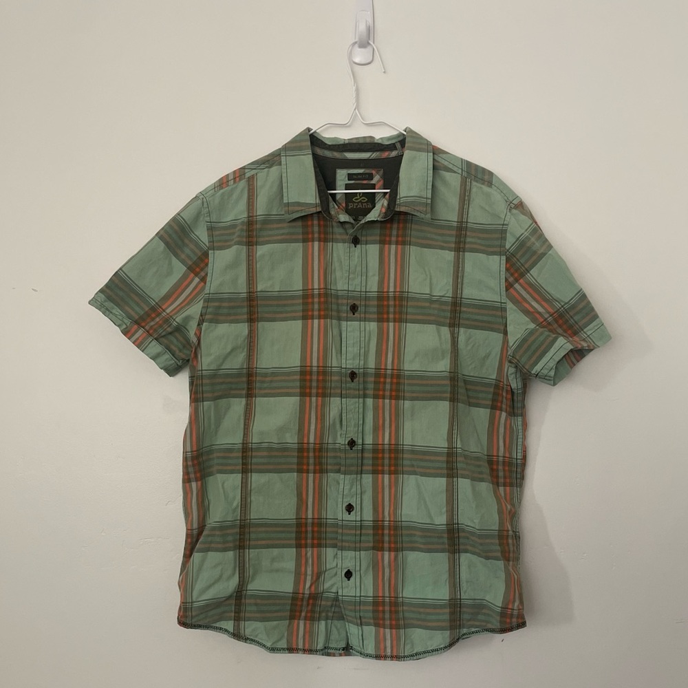 Prana Lukas Shirt Men’s Size L Wild Sage Plaid Button Down